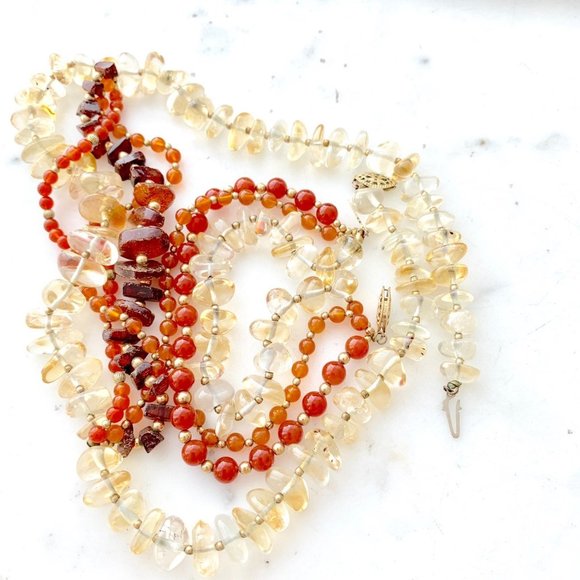 Vintage 70s 80s Amber Citrine Carnelian Necklace Bracelet Set - Picture 2 of 5
